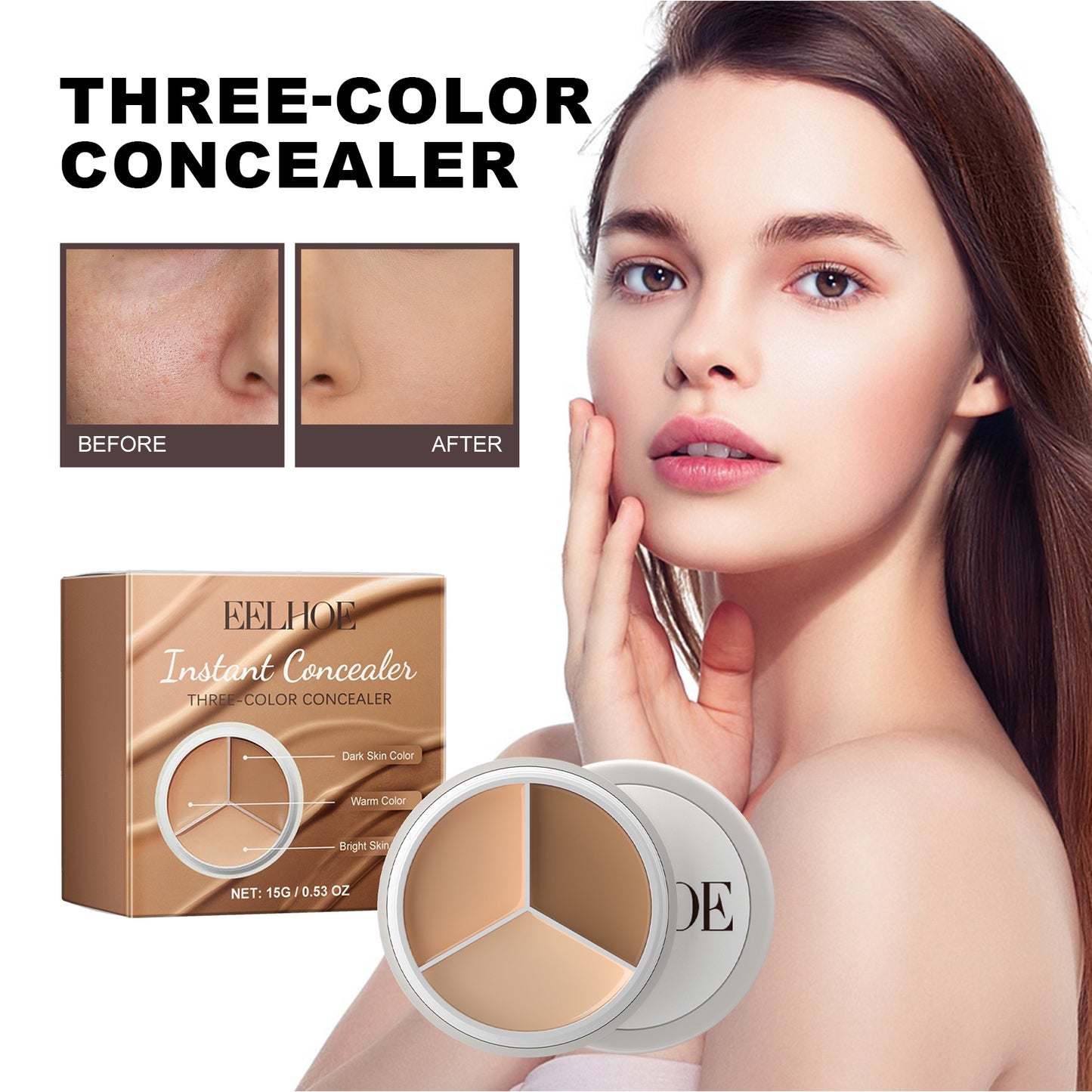 EELHOE Three-Color Concealer, Hide Facial Blemishes Tear Gashes Dark Circles Under Eyes Spots To Create A Clear Natural Look